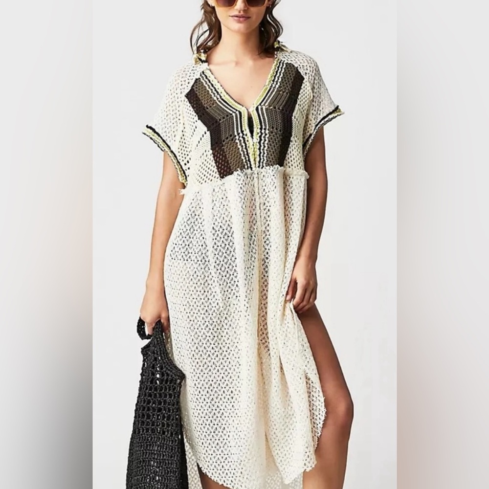Free People Kelly Crochet Maxi Shirt Dress NWT XS